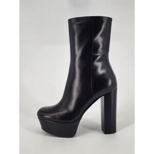 Gucci Black Leather Platform Mid-Calf Heeled Boots Size 37.5